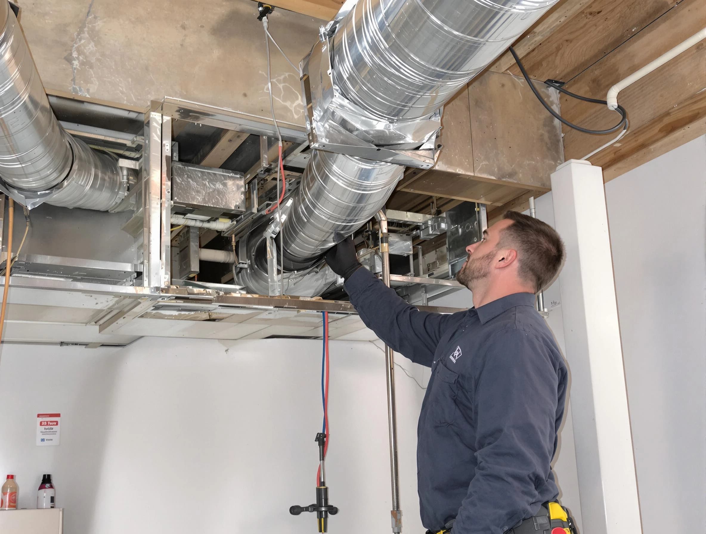 Westford Air Duct Cleaning technician performing professional air duct repair using specialized tools in Westford