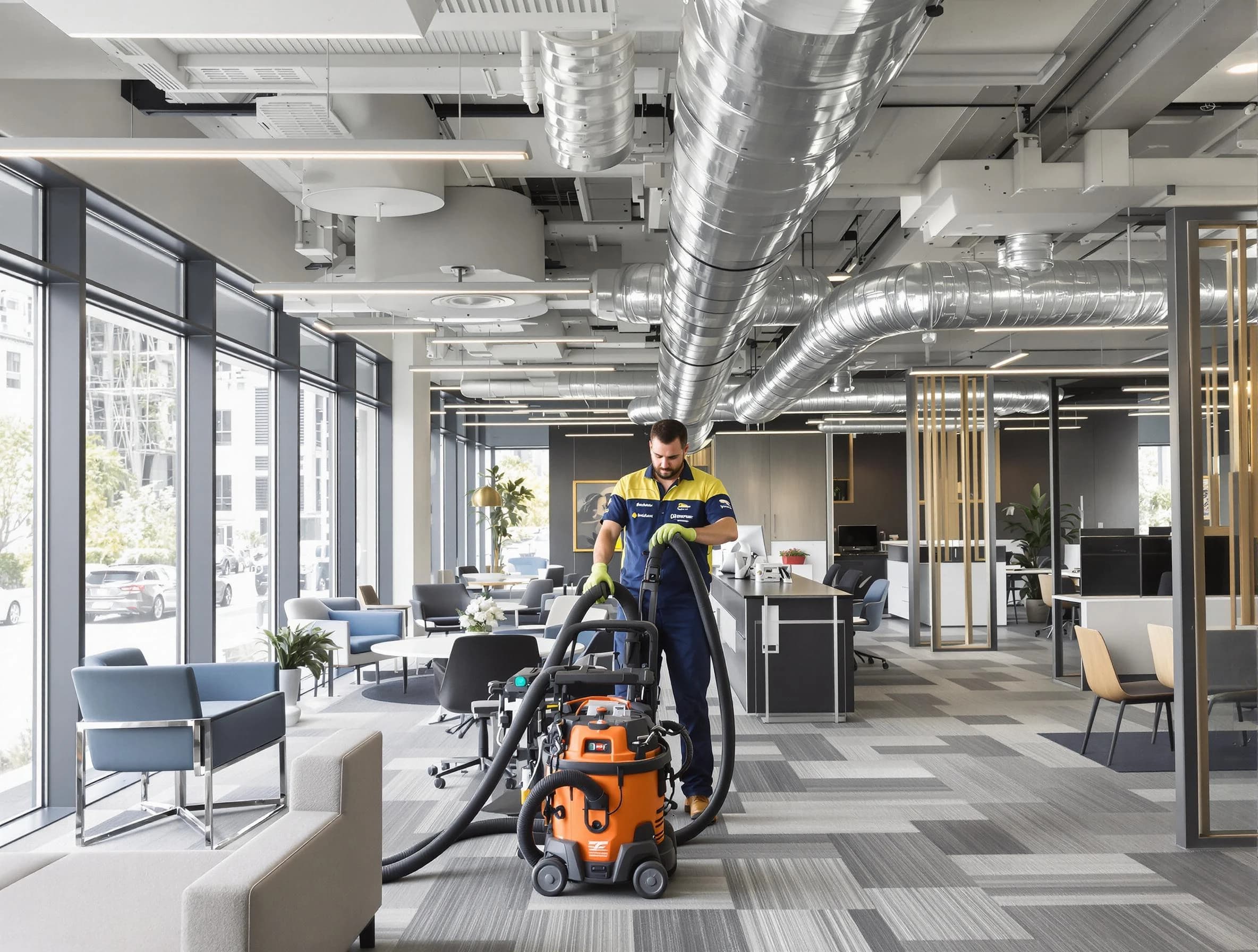 Westford Air Duct Cleaning team performing thorough commercial duct cleaning at a Westford business center