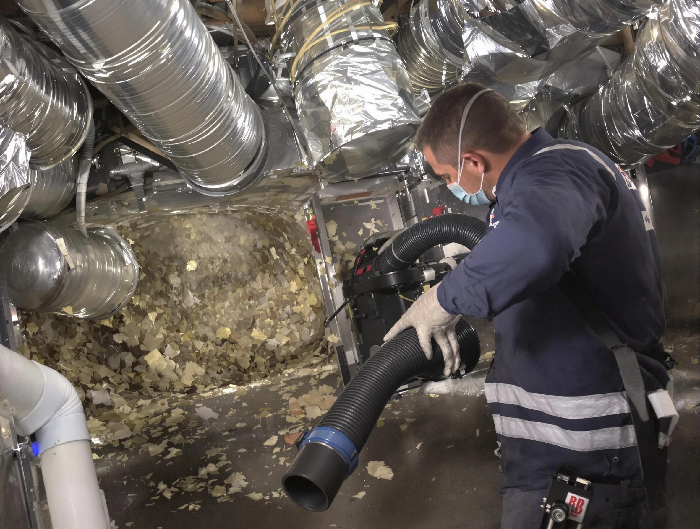 Westford Air Duct Cleaning specialist operating negative pressure cleaning equipment for thorough duct maintenance in Westford