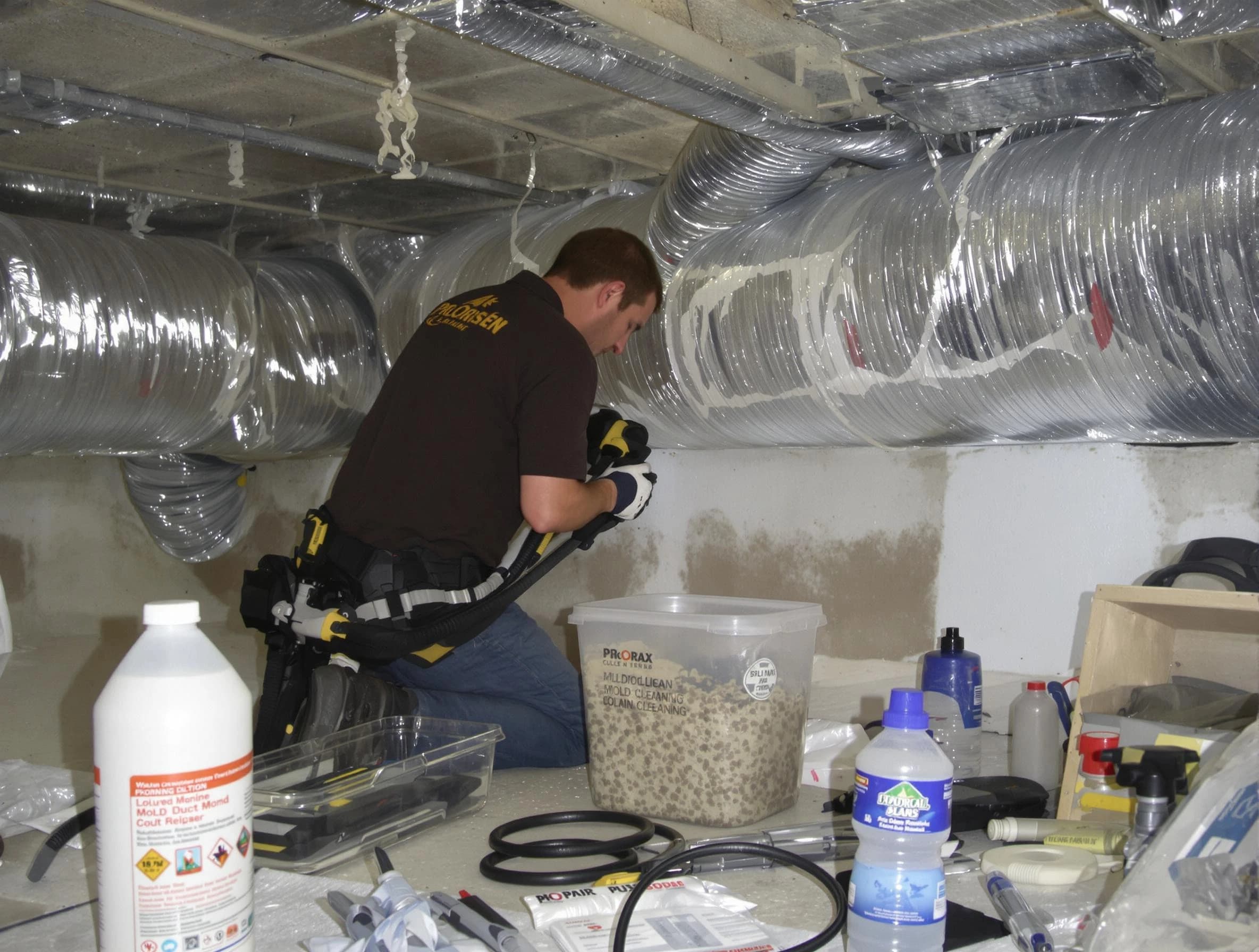 Westford Air Duct Cleaning specialist performing professional mold removal from air ducts in Westford