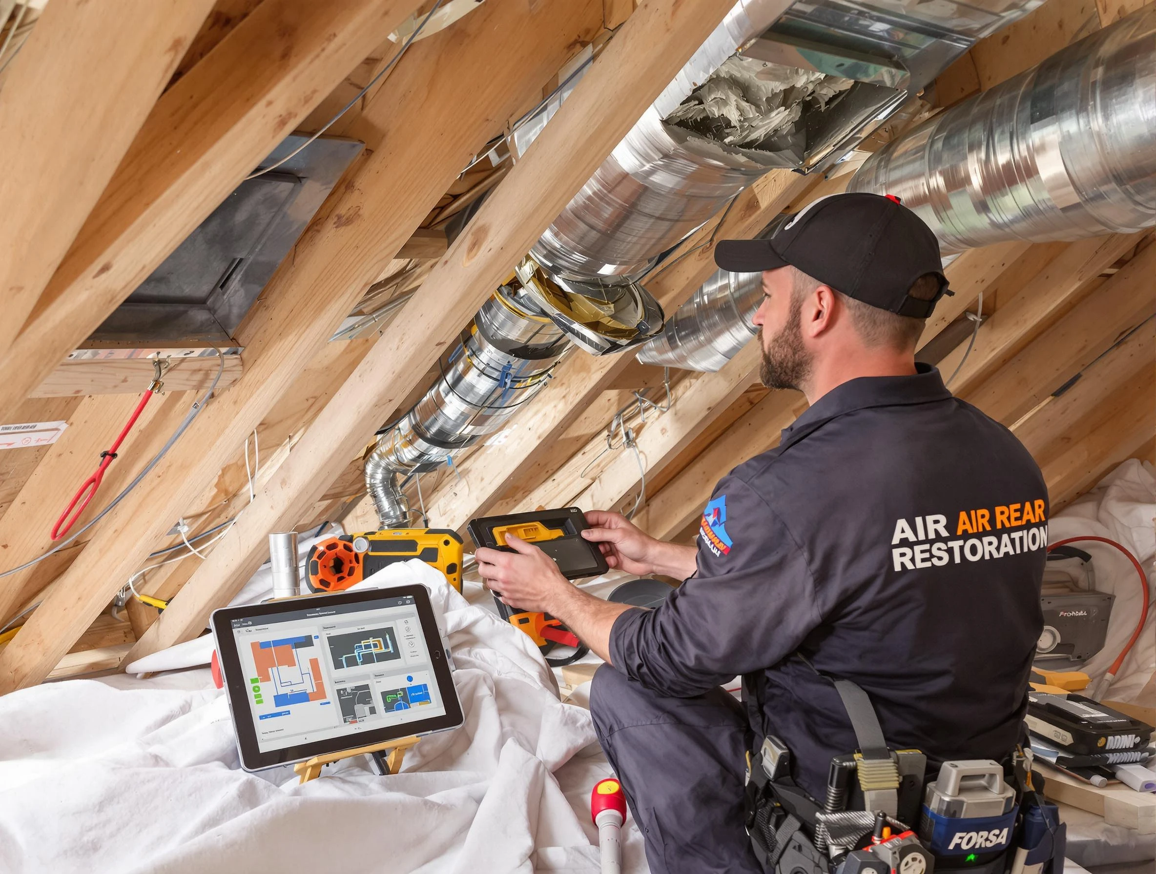 Westford Air Duct Cleaning technician performing precise duct repair work in Westford
