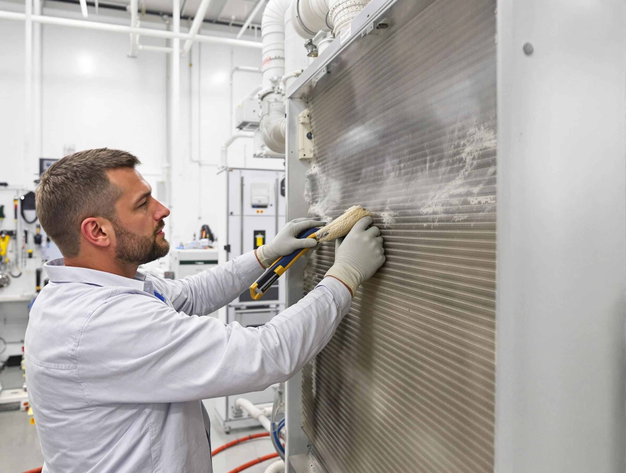 Westford Air Duct Cleaning technician performing precision commercial coil cleaning at a Westford business